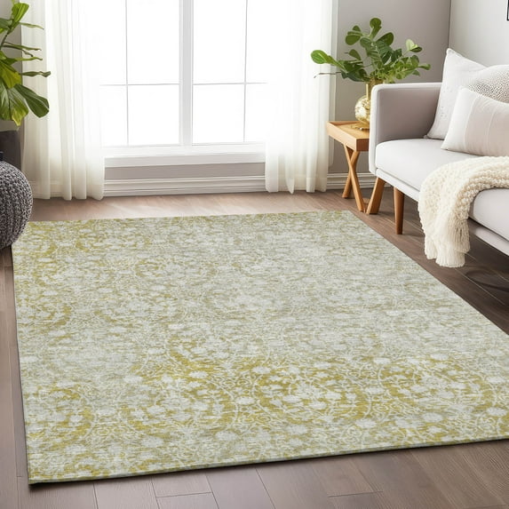 Addison Rugs Chantille Indoor/Outdoor Transitional Damask Gold Washable Rectangle Rug, 3' x 5'