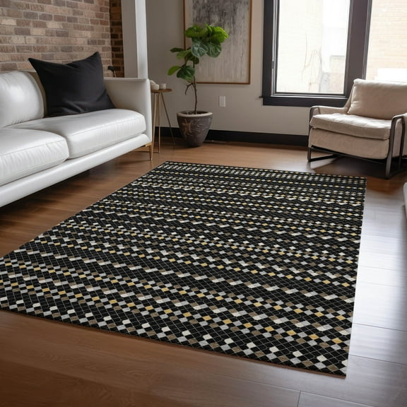 Addison Rugs Chantille Indoor/Outdoor Transitional Stripes Black Washable Rectangle Rug, 10' x 14'