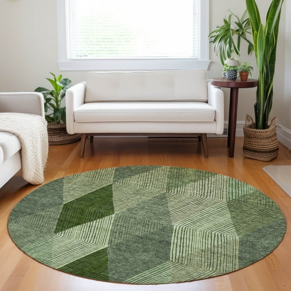 Addison Rugs Chantille Indoor/Outdoor Transitional Geometric Green Washable Round Rug, 8' x 8'