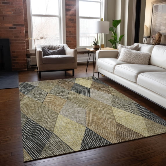 Addison Rugs Chantille Indoor/Outdoor Transitional Geometric Mocha Washable Rectangle Rug, 5' x 7'6"