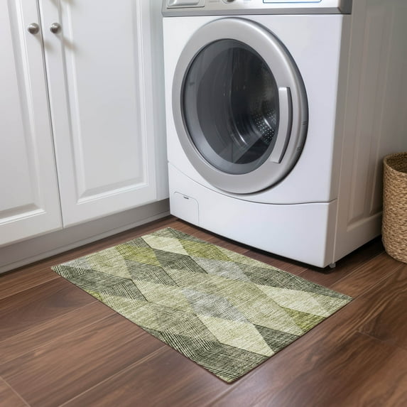 Addison Rugs Chantille Indoor/Outdoor Transitional Geometric Olive Washable Rectangle Rug, 1'8" x 2'6"