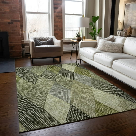 Addison Rugs Chantille Indoor/Outdoor Transitional Geometric Olive Washable Rectangle Rug, 8' x 10'