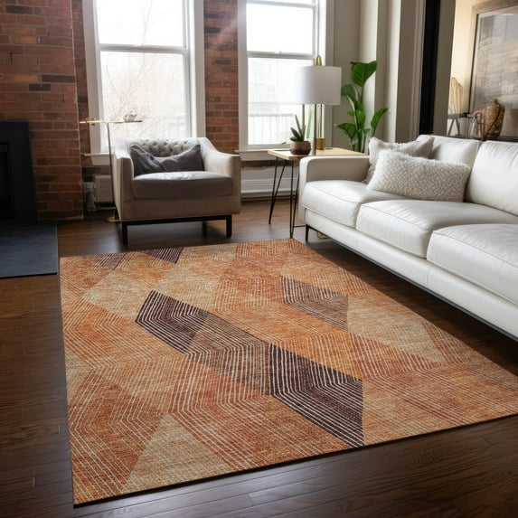 Addison Rugs Chantille Indoor/Outdoor Transitional Geometric Orange Washable Rectangle Rug, 8' x 10'