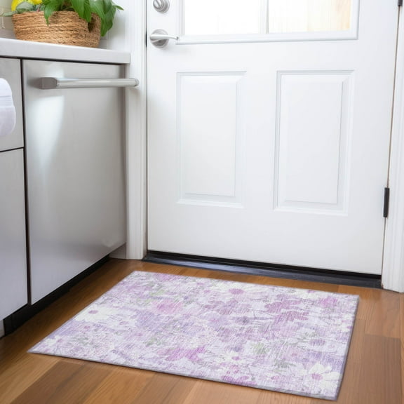 Addison Rugs Chantille Indoor/Outdoor Transitional Floral Lavender Washable Rectangle Rug, 1'8" x 2'6"