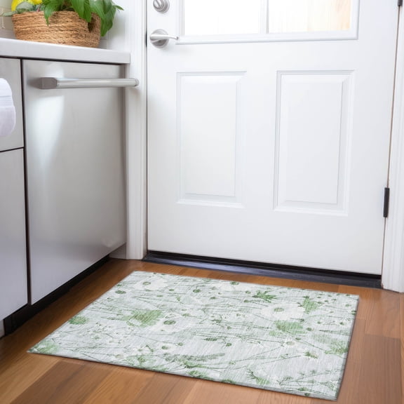 Addison Rugs Chantille Indoor/Outdoor Transitional Floral Mint Washable Rectangle Rug, 1'8" x 2'6"