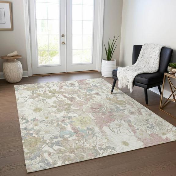 Addison Rugs Chantille Indoor/Outdoor Transitional Floral Ivory Washable Rectangle Rug, 10' x 14'