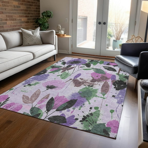Addison Rugs Chantille Indoor/Outdoor Transitional Floral Lavender Washable Rectangle Rug, 10' x 14'