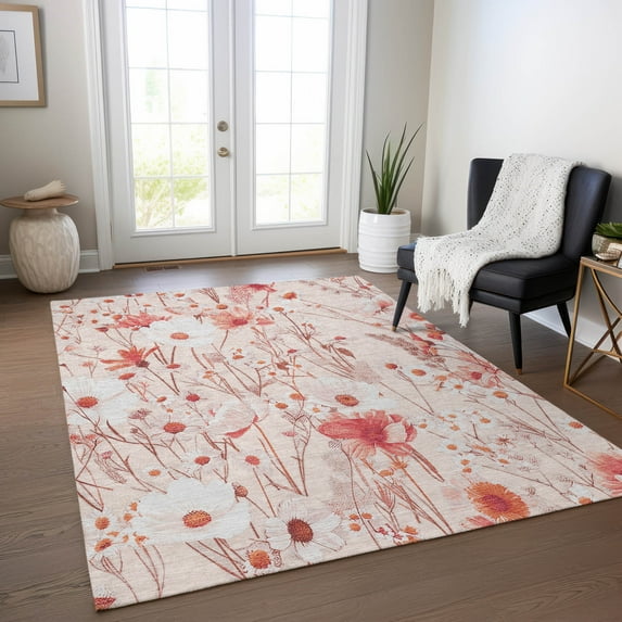 Addison Rugs Chantille Indoor/Outdoor Transitional Floral Salmon Washable Rectangle Rug, 10' x 14'