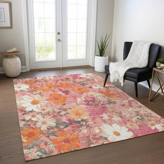 Addison Rugs Chantille Indoor/Outdoor Transitional Floral Blush Washable Rectangle Rug, 5' x 7'6"