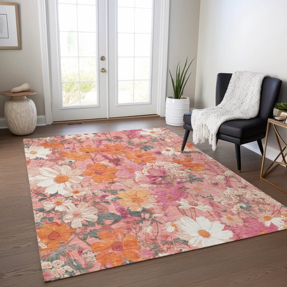 Addison Rugs Chantille Indoor/Outdoor Transitional Floral Blush Washable Rectangle Rug, 5' x 7'6"