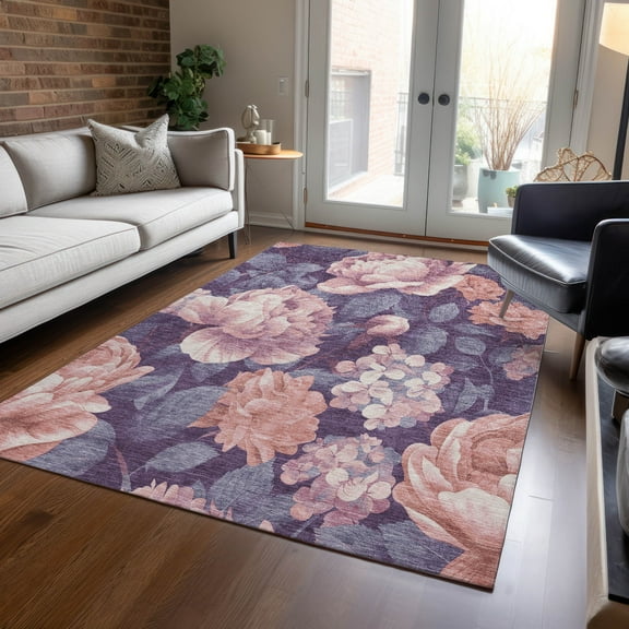 Addison Rugs Chantille Indoor/Outdoor Transitional Floral Salmon Washable Rectangle Rug, 10' x 14'