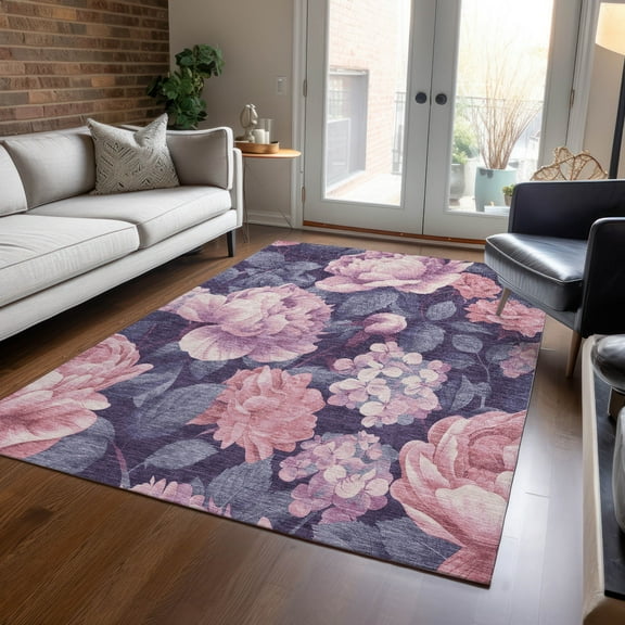 Addison Rugs Chantille Indoor/Outdoor Transitional Floral Pink Washable Rectangle Rug, 10' x 14'