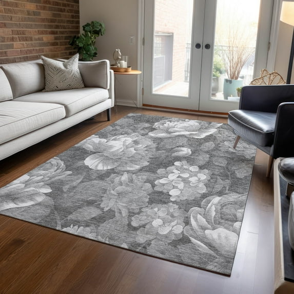Addison Rugs Chantille Indoor/Outdoor Transitional Floral Gray Washable Rectangle Rug, 3' x 5'