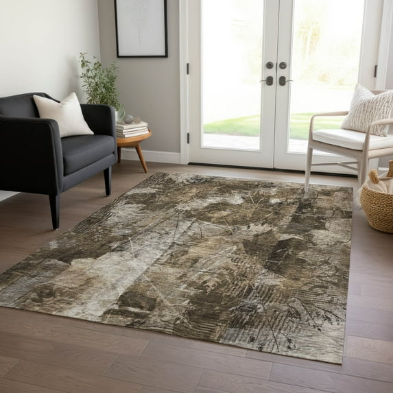 Addison Rugs Chantille Indoor/Outdoor Transitional Floral Taupe Washable Rectangle Rug, 2'6" x 3'10"