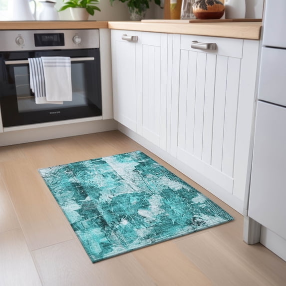Addison Rugs Chantille Indoor/Outdoor Transitional Floral Teal Washable Rectangle Rug, 1'8" x 2'6"
