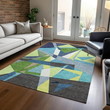Addison Rugs Chantille Indoor/Outdoor Transitional Geometric Blue Washable Rectangle Rug, 10' x 14'