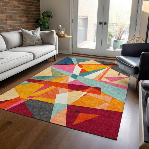 Addison Rugs Chantille Indoor/Outdoor Transitional Geometric Orange Washable Rectangle Rug, 5' x 7'6"