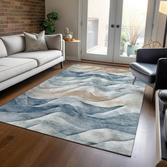 Addison Rugs Chantille Indoor/Outdoor Transitional Waves Blue Washable Rectangle Rug, 10' x 14'