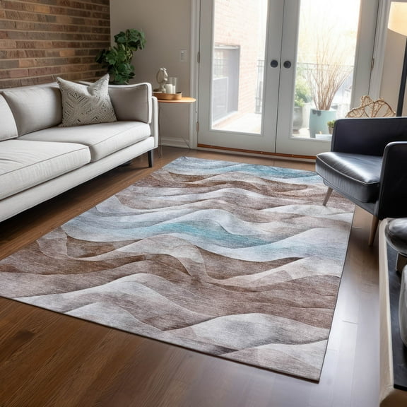 Addison Rugs Chantille Indoor/Outdoor Transitional Waves Mocha Washable Rectangle Rug, 10' x 14'