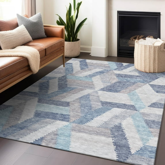 Addison Rugs Chantille Indoor/Outdoor Transitional Geometric Denim Washable Rectangle Rug, 5' x 7'6"