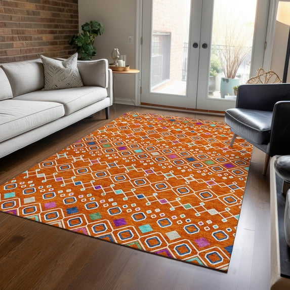 Addison Rugs Chantille Indoor/Outdoor Transitional Southwest Orange Washable Rectangle Rug, 5' x 7'6"