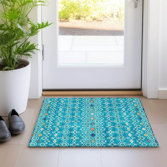 Addison Rugs Chantille Indoor/Outdoor Transitional Southwest Teal Washable Rectangle Rug, 1'8" x 2'6"