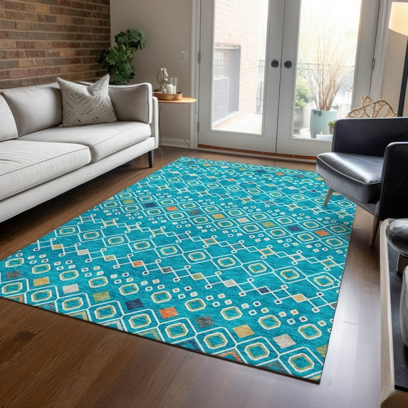 Addison Rugs Chantille Indoor/Outdoor Transitional Southwest Teal Washable Rectangle Rug, 2'6" x 3'10"