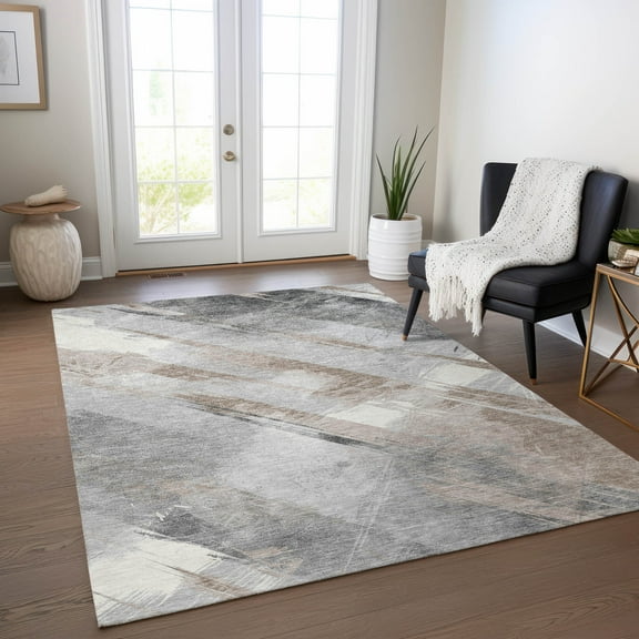 Addison Rugs Chantille Indoor/Outdoor Transitional Stripes Taupe Washable Rectangle Rug, 10' x 14'