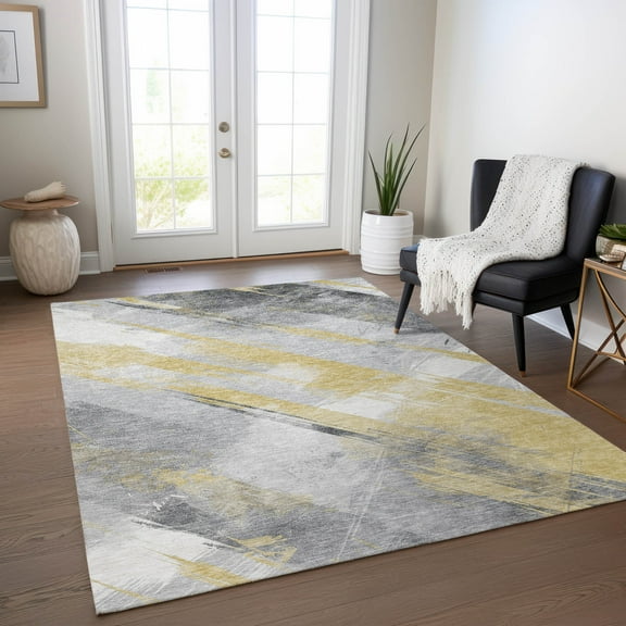 Addison Rugs Chantille Indoor/Outdoor Transitional Stripes Gold Washable Rectangle Rug, 5' x 7'6"