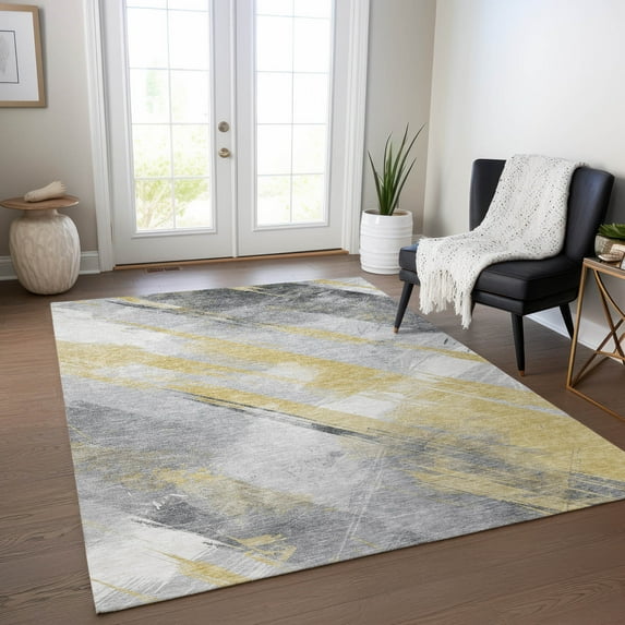Addison Rugs Chantille Indoor/Outdoor Transitional Stripes Gold Washable Rectangle Rug, 8' x 10'