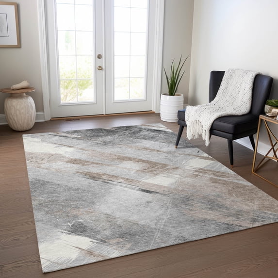 Addison Rugs Chantille Indoor/Outdoor Transitional Stripes Taupe Washable Rectangle Rug, 9' x 12'