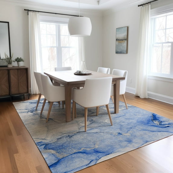 Addison Rugs Chantille Indoor/Outdoor Transitional Watercolors Navy Washable Rectangle Rug, 9' x 12'