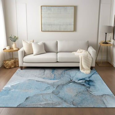 Addison Rugs Chantille Indoor/Outdoor Transitional Watercolors Blue Washable Rectangle Rug, 9' x 12'