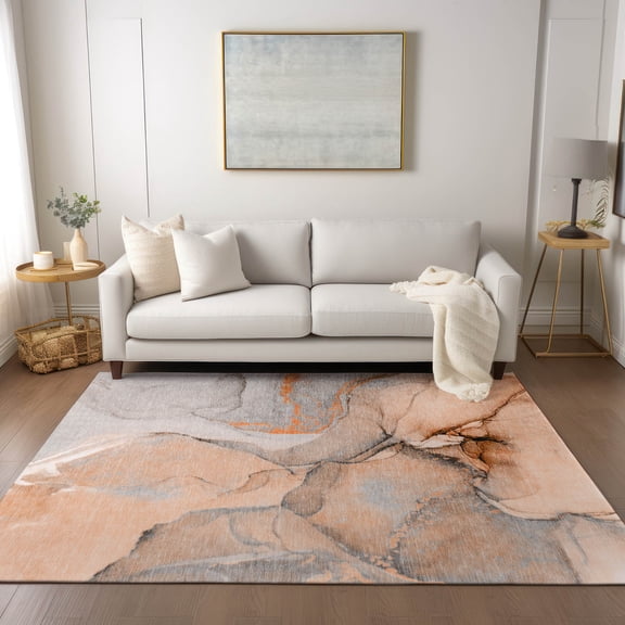 Addison Rugs Chantille Indoor/Outdoor Transitional Watercolors Orange Washable Rectangle Rug, 5' x 7'6"