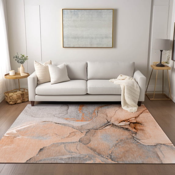 Addison Rugs Chantille Indoor/Outdoor Transitional Watercolors Orange Washable Rectangle Rug, 5' x 7'6"