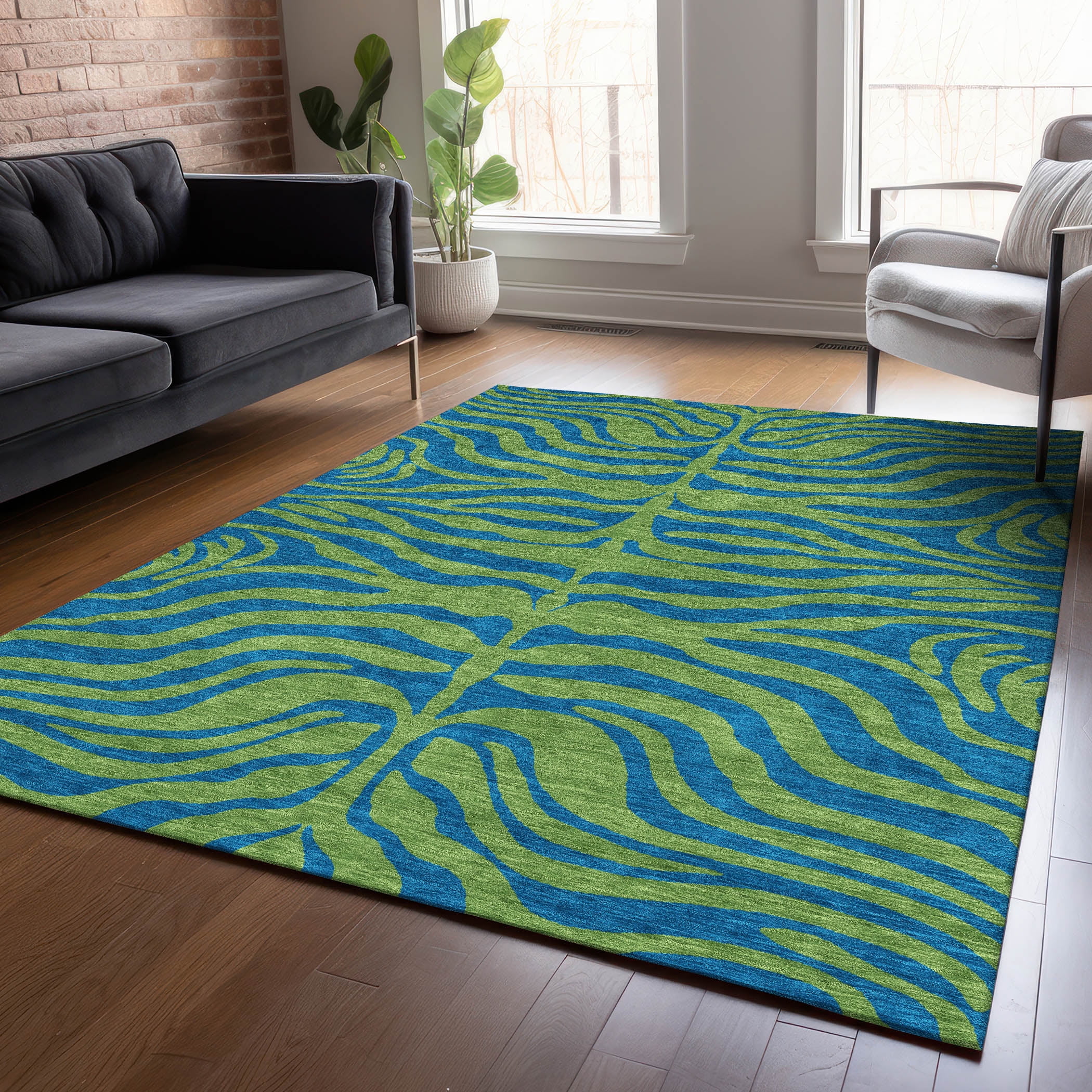 Addison Rugs Chantille Indoor/Outdoor Transitional Animal Print Green Washable Rectangle Rug, 9' x 12'