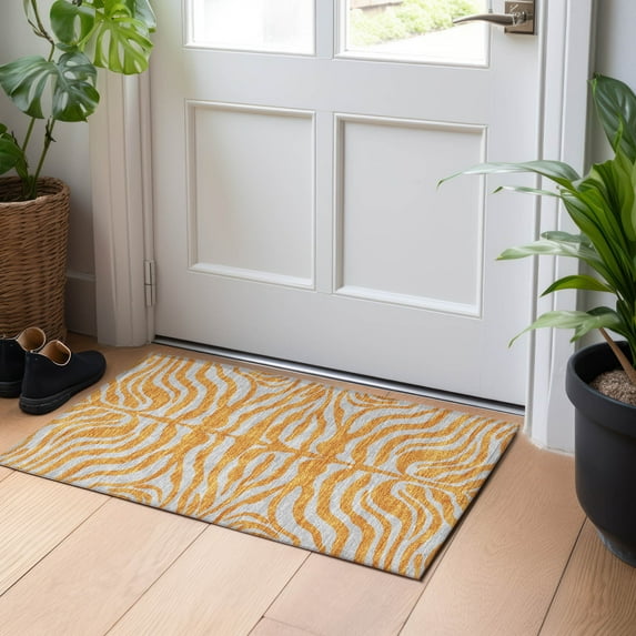Addison Rugs Chantille Indoor/Outdoor Transitional Animal Print Orange Washable Rectangle Rug, 1'8" x 2'6"