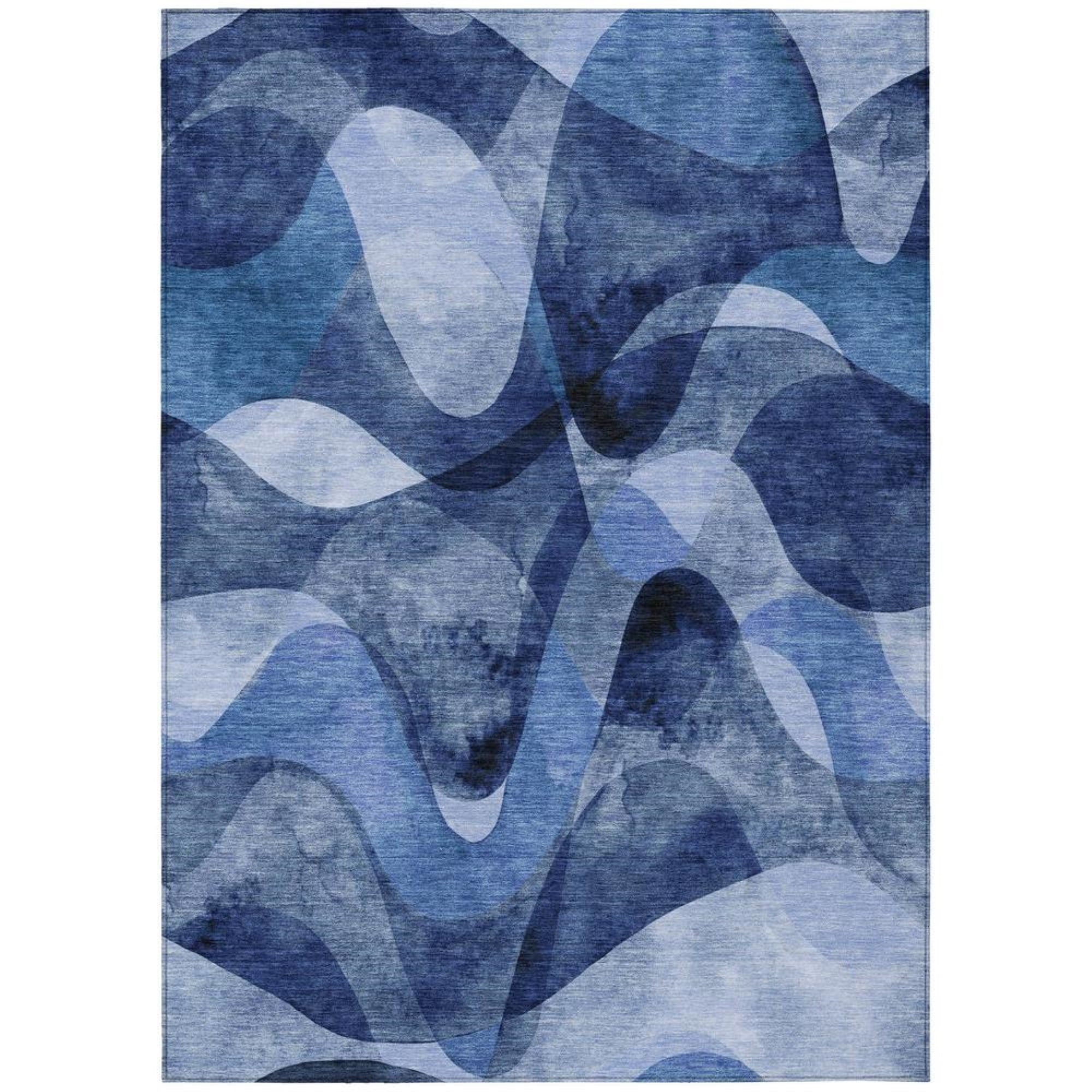 Navy Abstract Synthetic 5' x 7' Washable Area Rug