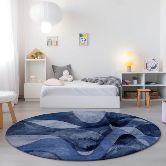 Addison Rugs Chantille Indoor/Outdoor Contemporary Abstract Navy Washable Round Rug, 8' x 8'