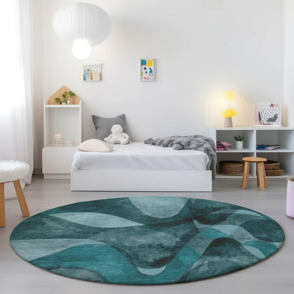 Addison Rugs Chantille Indoor/Outdoor Contemporary Abstract Teal Washable Round Rug, 8' x 8'