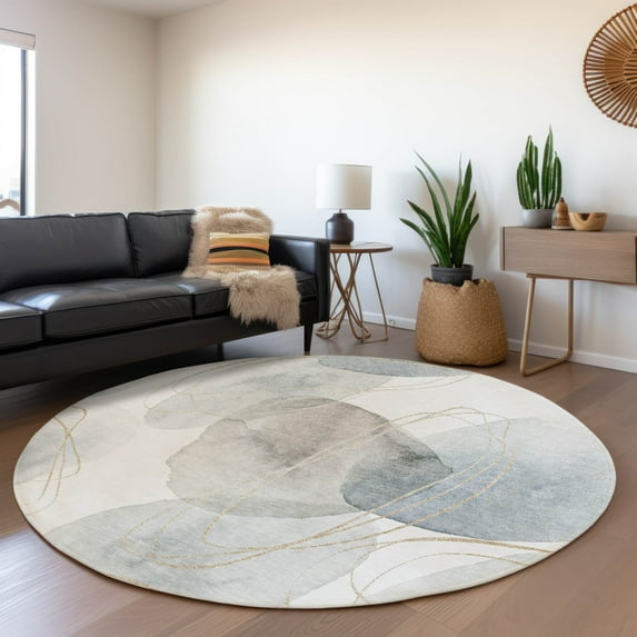 Addison Rugs Chantille Indoor/Outdoor Contemporary Organic Ivory Washable Round Rug, 8' x 8'
