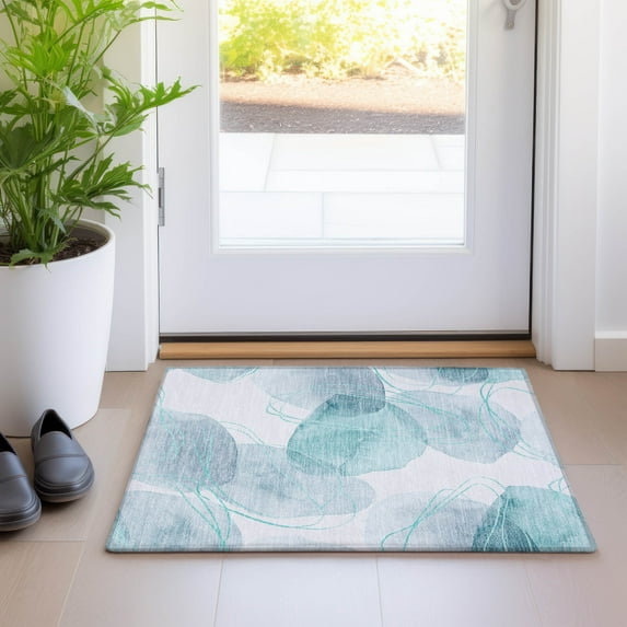 Addison Rugs Chantille Indoor/Outdoor Contemporary Organic Teal Washable Rectangle Rug, 1'8" x 2'6"