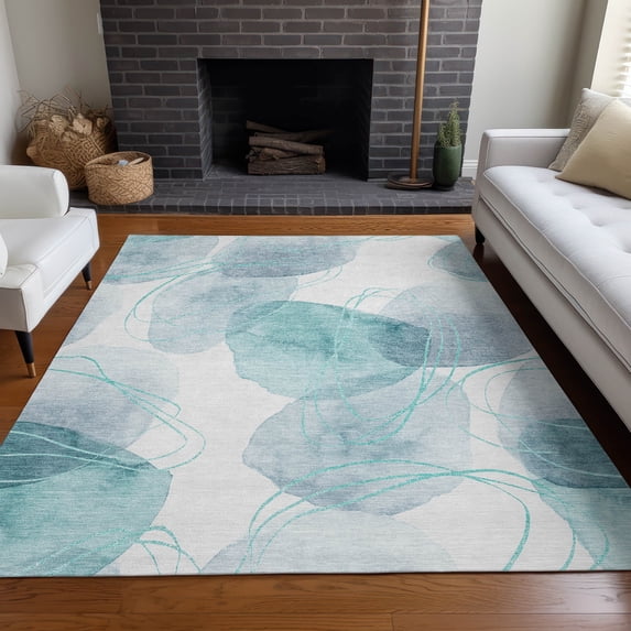 Addison Rugs Chantille Indoor/Outdoor Contemporary Organic Teal Washable Rectangle Rug, 2'6" x 3'10"