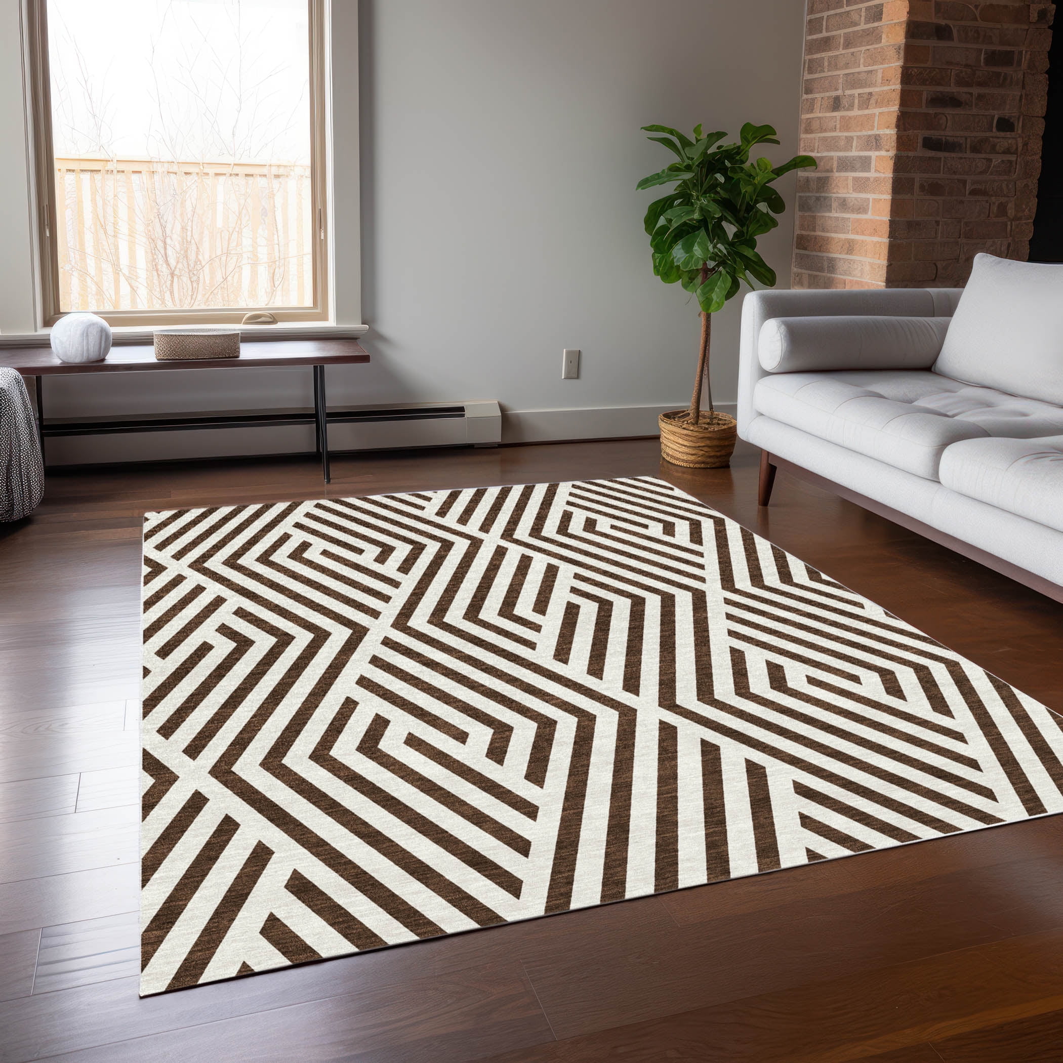 Addison Rugs Chantille Indoor/Outdoor Transitional Geometric Brown Washable Rectangle Rug, 10' x 14'