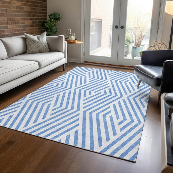 Addison Rugs Chantille Indoor/Outdoor Transitional Geometric Denim Washable Rectangle Rug, 3' x 5'