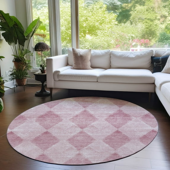 Addison Rugs Chantille Indoor/Outdoor Transitional Geometric Merlot Washable Round Rug, 8' x 8'