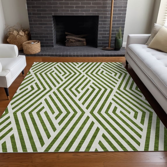 Addison Rugs Chantille Indoor/Outdoor Transitional Geometric Olive Washable Rectangle Rug, 3' x 5'