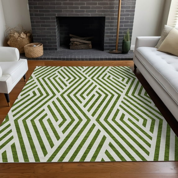 Addison Rugs Chantille Indoor/Outdoor Transitional Geometric Olive Washable Rectangle Rug, 9' x 12'