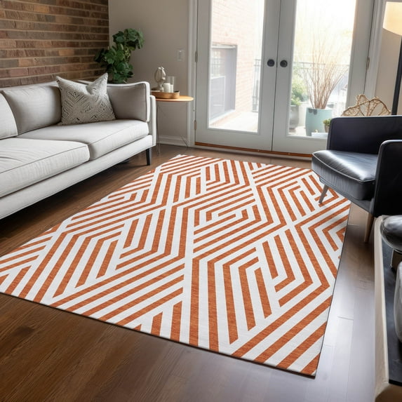 Addison Rugs Chantille Indoor/Outdoor Transitional Geometric Paprika Washable Rectangle Rug, 8' x 10'