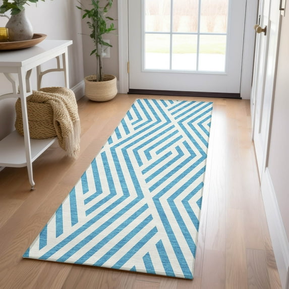 Addison Rugs Chantille Indoor/Outdoor Transitional Geometric Teal Washable Runner Rug, 2'3" x 7'6"